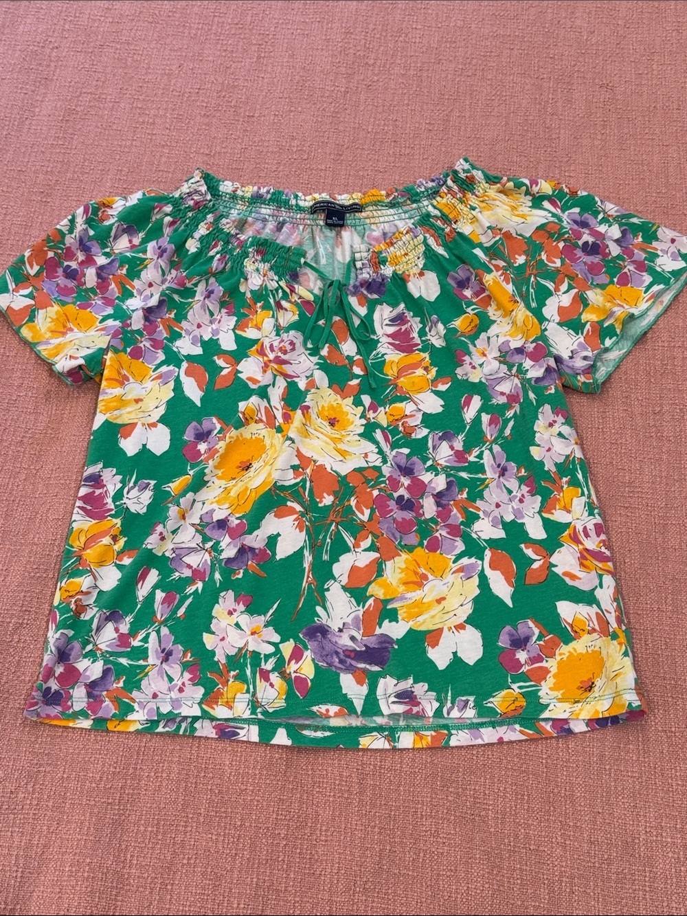 American Living XL wm’s Green Floral Blouse vintage 80s style